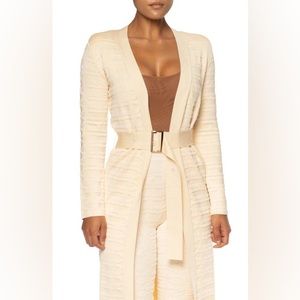 Jluxlabel set tone belted cardigan in pearl